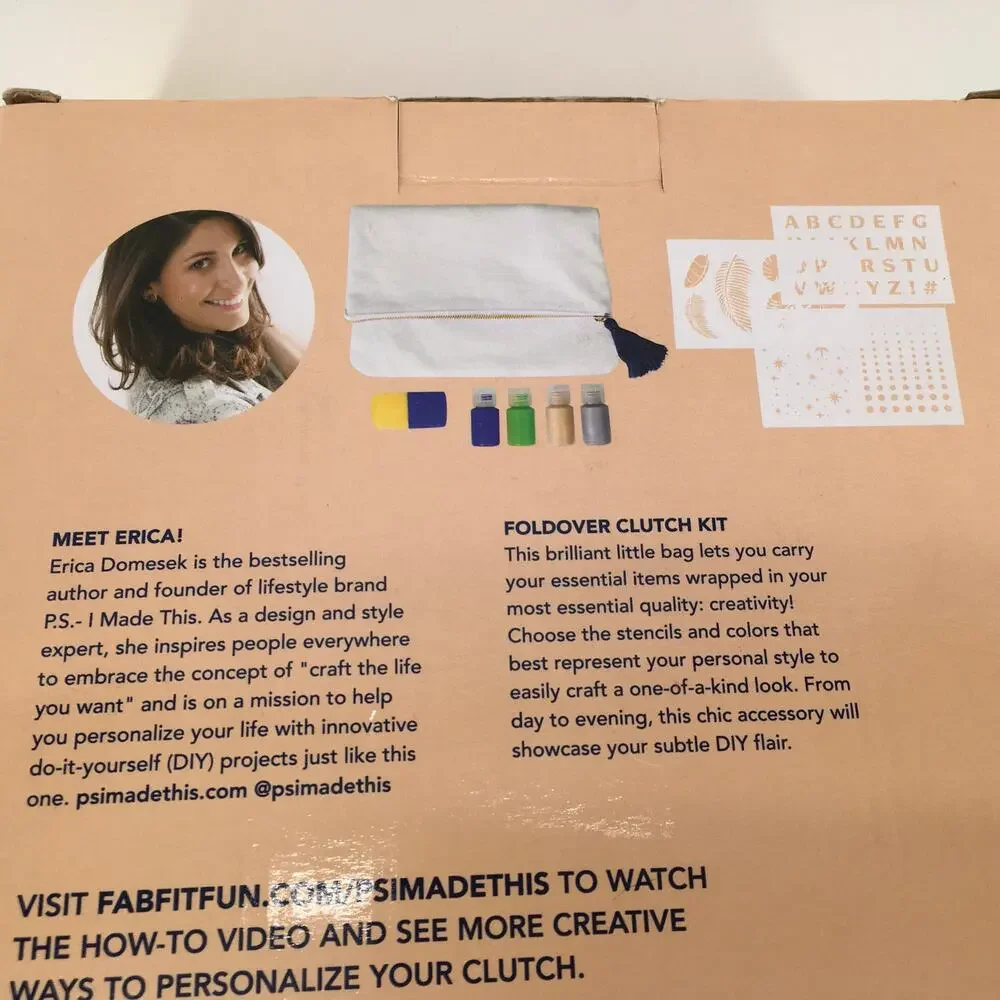 FabFitFun PS I Made This DIY Foldover Clutch Purse Kit 10x7 Canvas Paint New Box